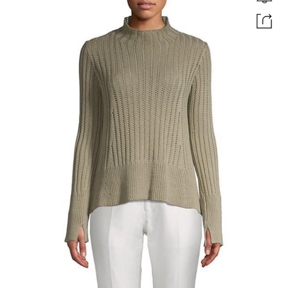 Inhabit Olive Green Mock Neck Chunky Knit Cotton Sweater - Picture 1 of 13